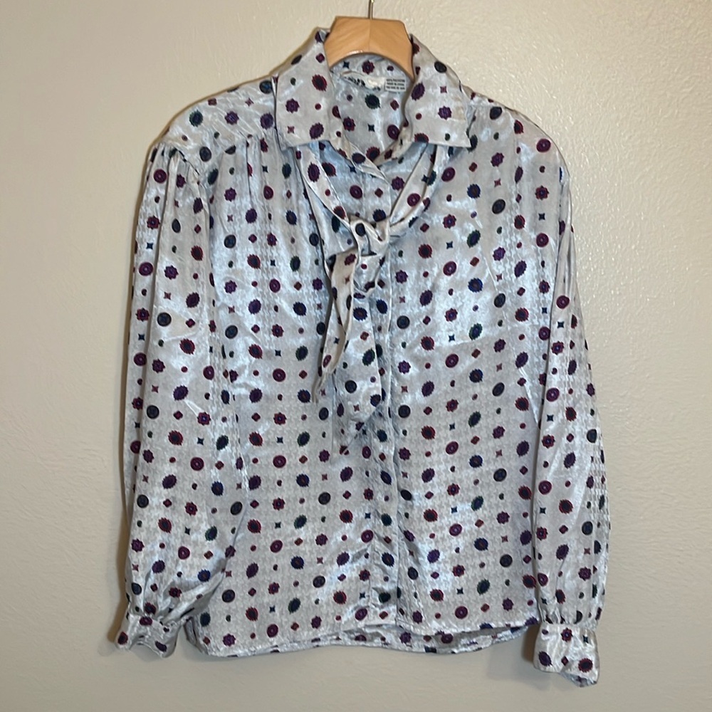 Alfred Dunner Neck Tie Retro Style Blouse